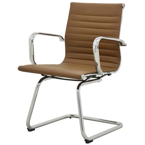 Cadeira-Sevilha-Eames-Fixa-Cromada-PU-Marrom-Escuro