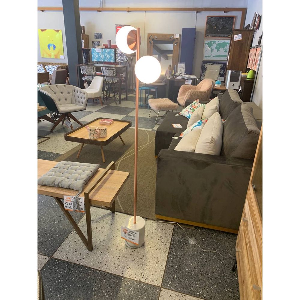 Luminaria de Chao Gloob Aco Cobre Escovado com Marmore Branco 1,42 MT