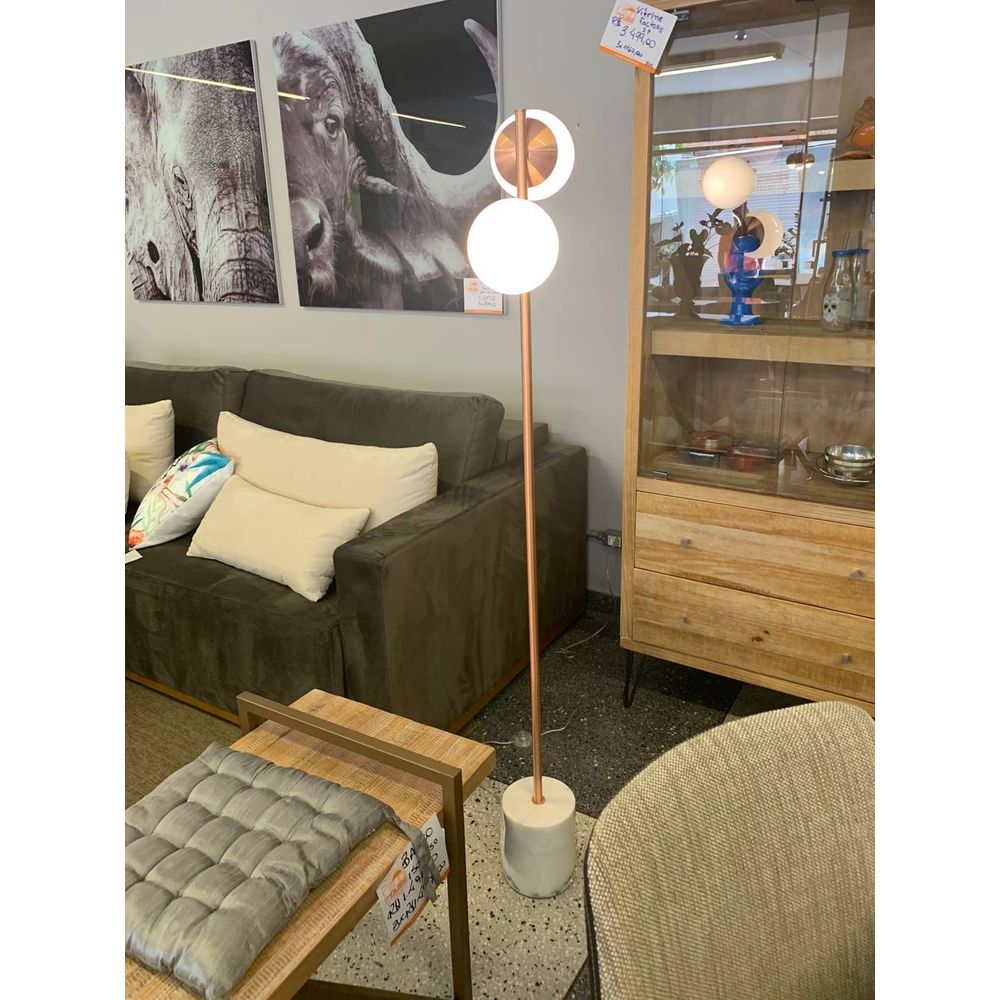 Luminaria de Chao Gloob Aco Cobre Escovado com Marmore Branco 1,42 MT