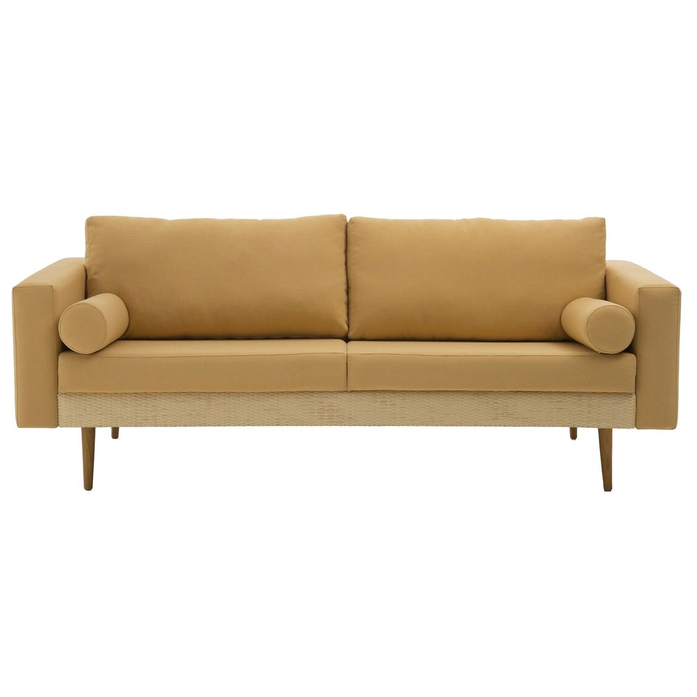 Sofa Rolls Areia com Palha Natural Base Castanho 3 Lugares 50357