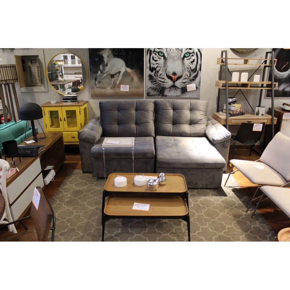 Sofa Vip com 2 Lugares Assento Veludo Cinza Escuro Base Madeira 55289