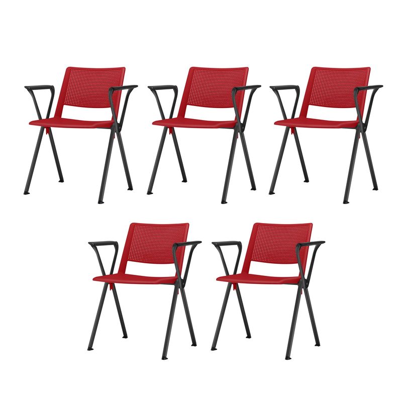 Kit-5-Cadeiras-Up-com-Bracos-Assento-Vermelho-Base-Fixa-Preta---57840-