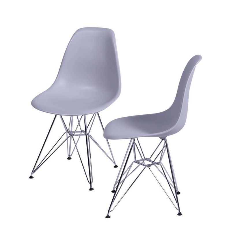 Kit-com-2-Cadeiras-Eames-Policarbonato-Base-Cromada-na-Cinza
