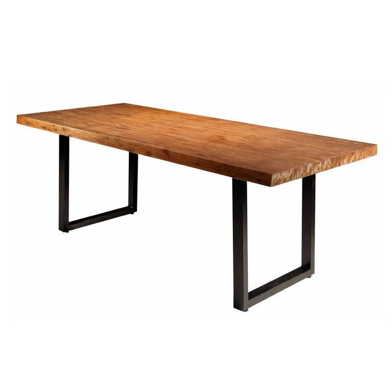 mesa de jantar albi tampo em madeira meciça e estrutura em aço na cor preto 200cm de largura