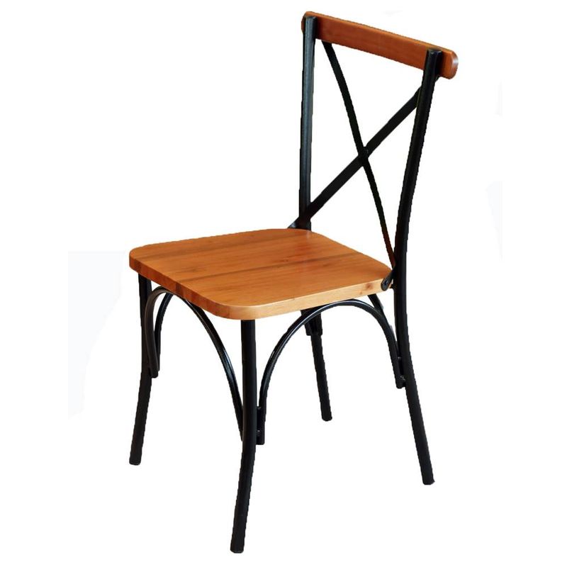 cadeira toulouse estrutura e encosto em aço assento e detalhe do encosto em madeira maciça