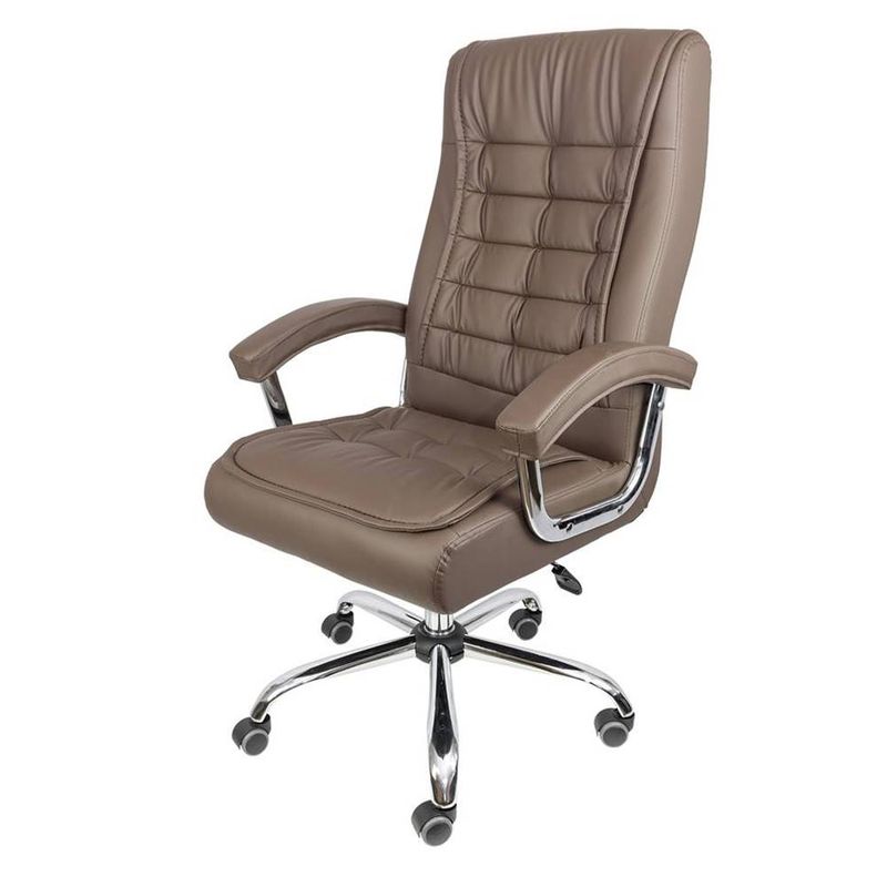 cadeira office luxo  em courino cafe apoio para os braços e bases cromada