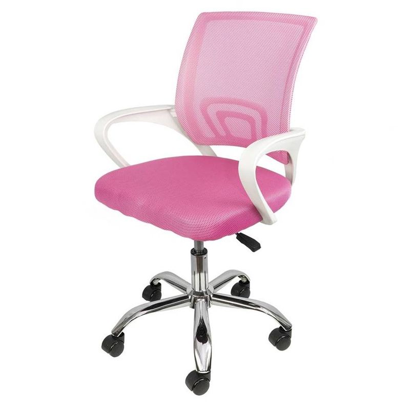 cadeira office osorno tela mash  na cor rosa  apoio para os braços branco