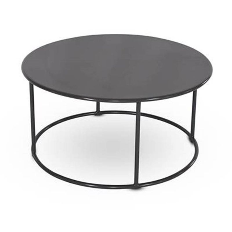 mesa de centro maceio redonda  estrutura e tampo  em aço preto fosco 60cm de largura