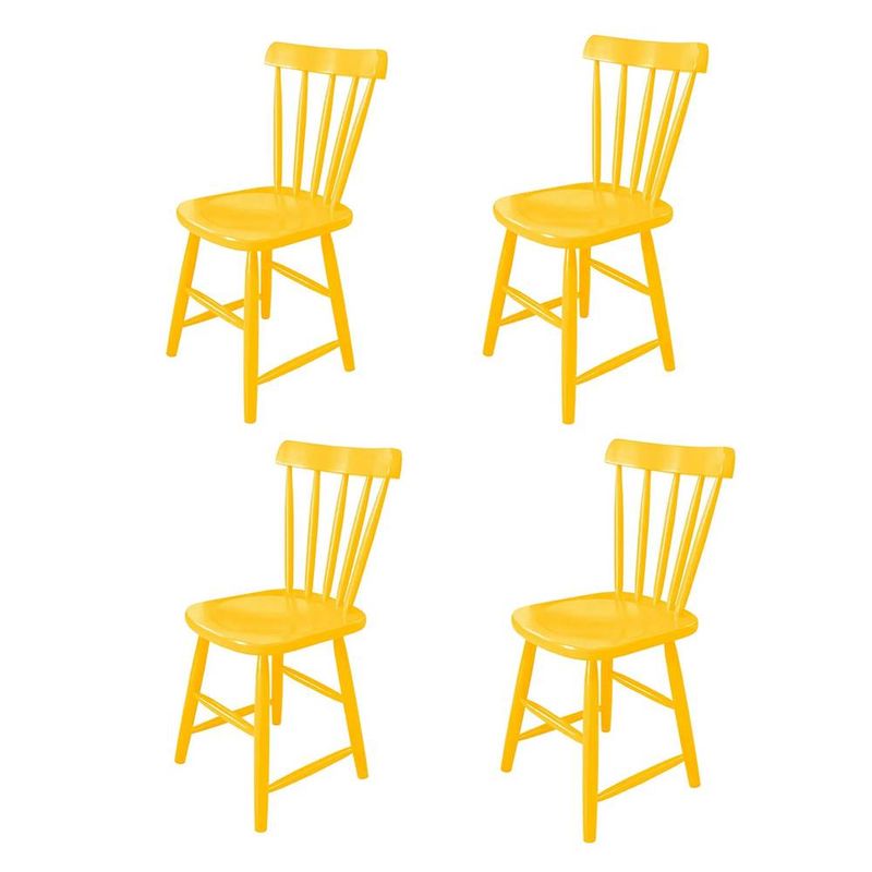 kit com 4 cadeiras skand sem braços, em madeira assento escavado cor amarelo