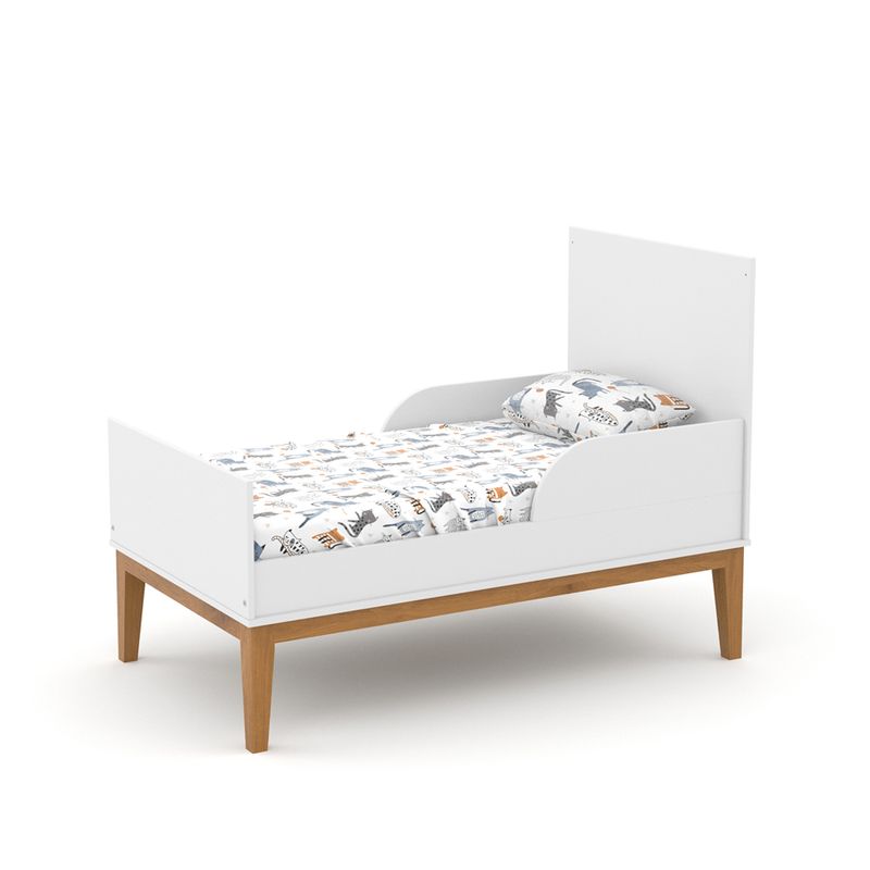 imagem de uma mini cama branco  soft com base eco wood