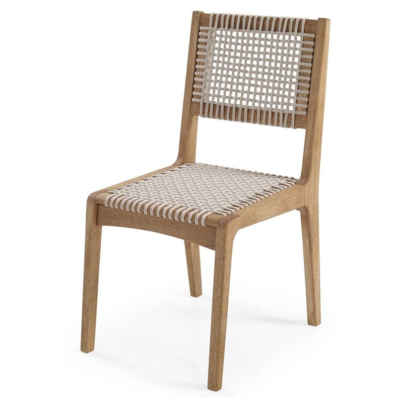cadeira sintra estrutura em madeira com acabamento stain jatobá  assento e encosto com linhas de cordas trançadas