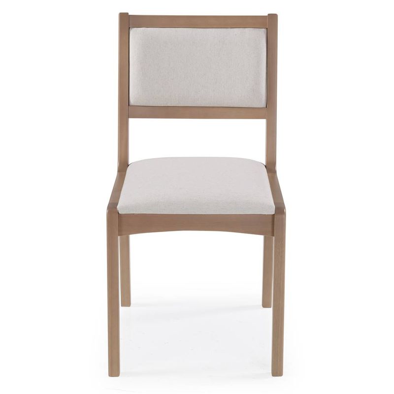 cadeira suez estrutura em madeira com acabamento em verniz amendoa assento e encosto na cor cru calandro