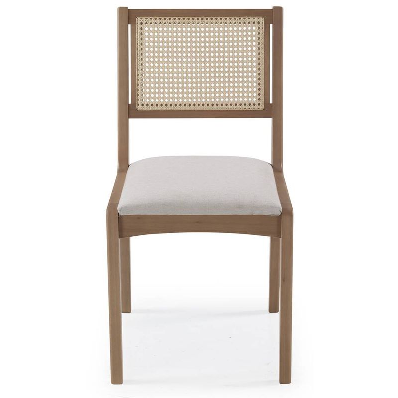 cadeira suez estrutura em madeira com acabamento verniz amendoa assento estofado e encosto em fibra