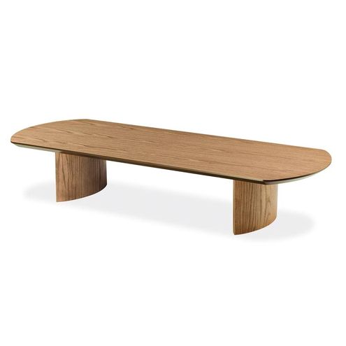 mesa de centro com tampo oval na cor carvalho amendoa 160cm  de largura