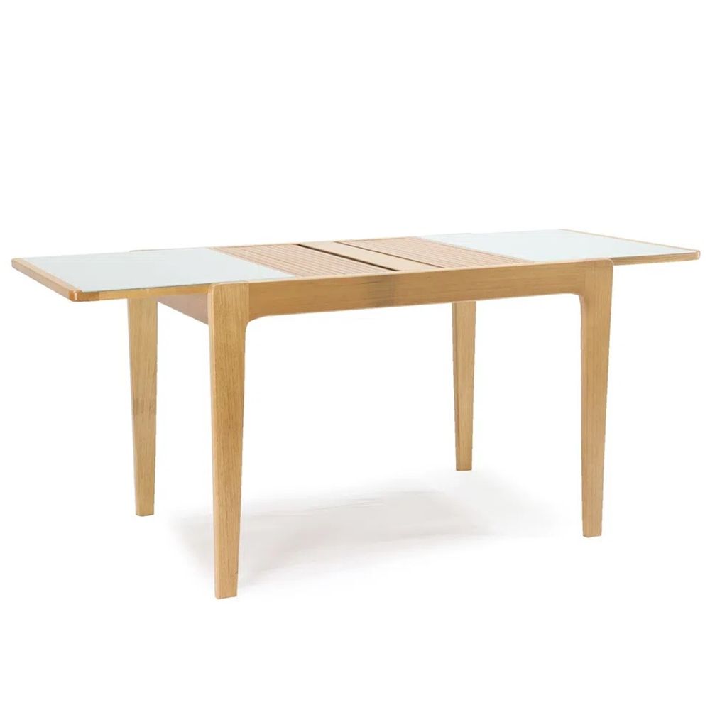 Mesa Elástica Kapana Tampo Vidro Fendi Claro Base Amêndoa 115cm 69545