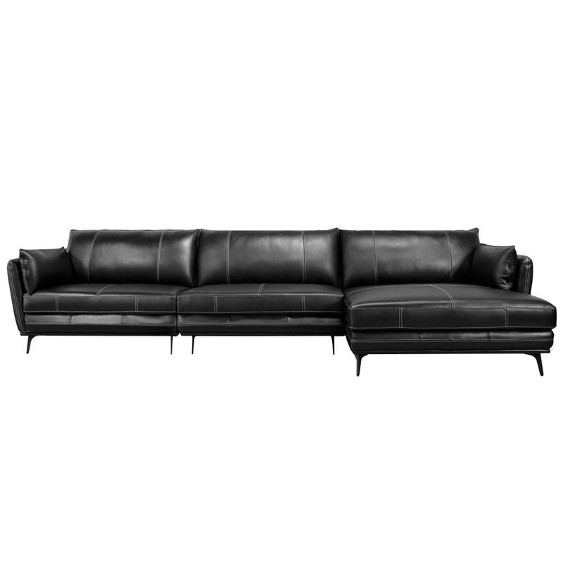Sofa-Vena-2-Lugares---Chaise-Fixo-Couro-Preto-324cm---69850