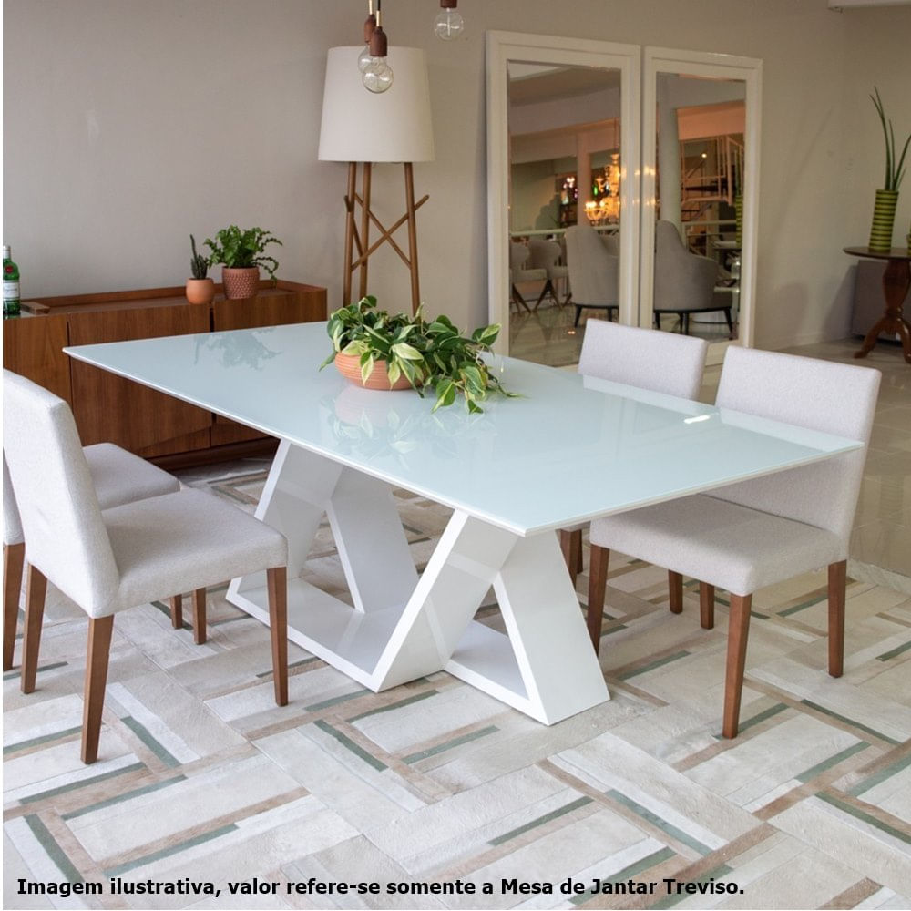 Mesa Jantar Treviso Base Laca Branca e Tampo Branco Acetinado 220cm ...