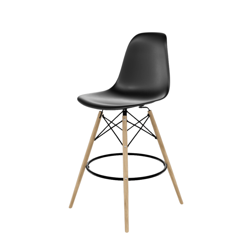 Kit 2 Banquetas Eames Polipropileno Preto Base Dsw Madeira - 75463